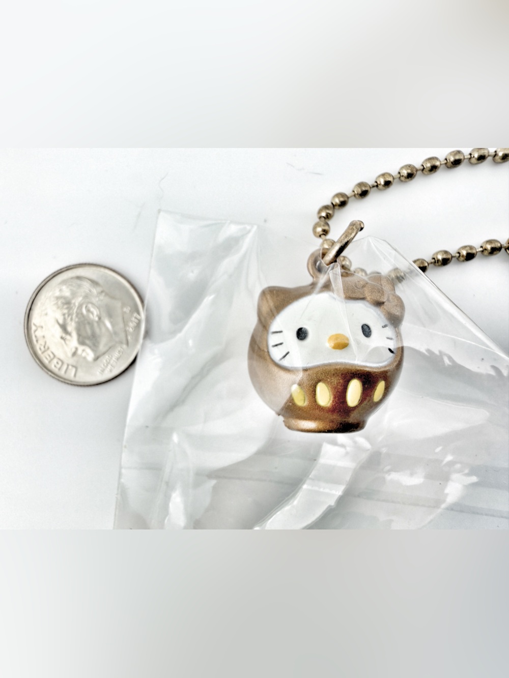 VTG Hello Kitty Sanrio Japan Charm Strap Keychain Daruma Bell Jingles Gold NWT